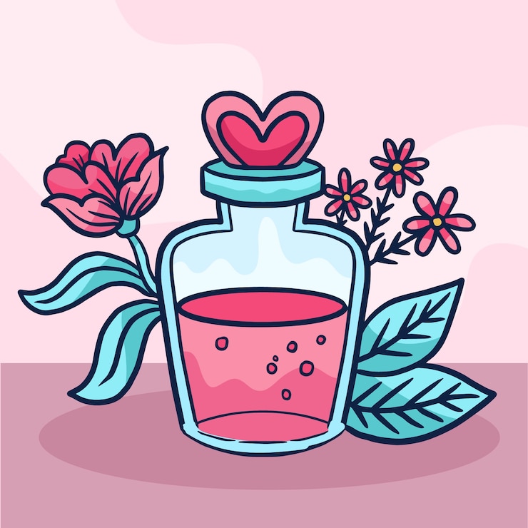 Vecteur gratuit illustration de philtre d'amour dessiné à la main avec des fleurs