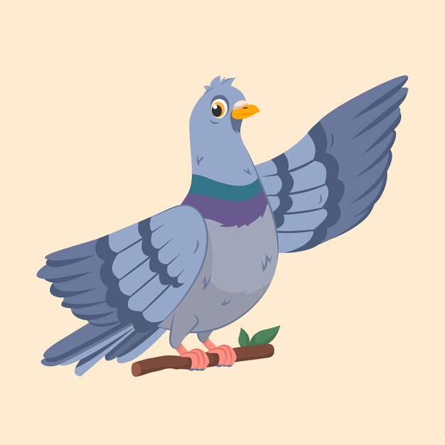Illustration de pigeon dessin animé dessiné à la main