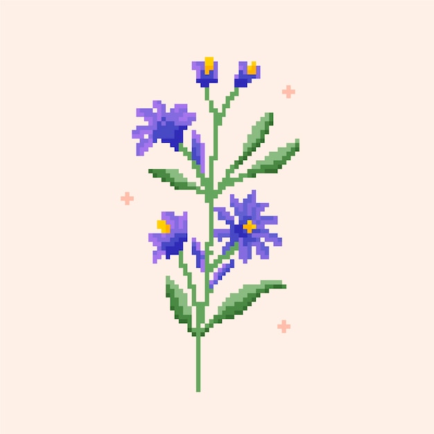 Illustration de pixel art fleur design plat