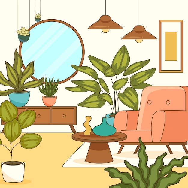 Vecteur gratuit illustration de plantes d'intérieur dessinées à la main