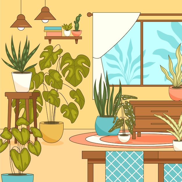 Vecteur gratuit illustration de plantes d'intérieur dessinées à la main