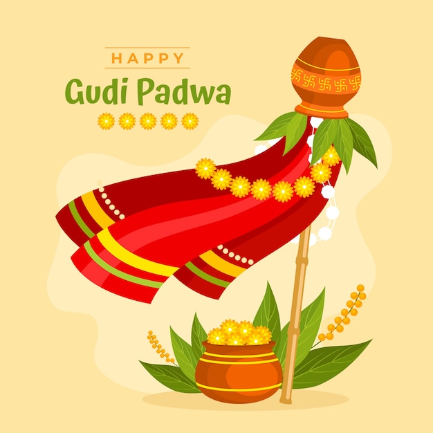 Vecteur gratuit illustration de plat gudi padwa