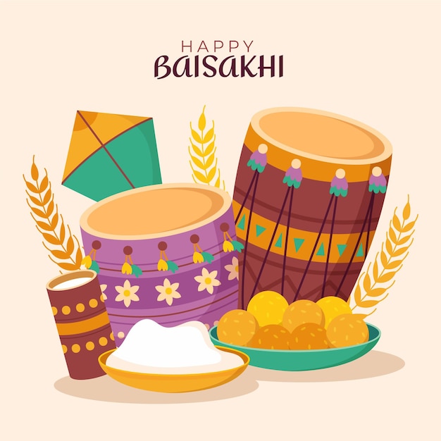 Vecteur gratuit illustration de plat heureux baisakhi