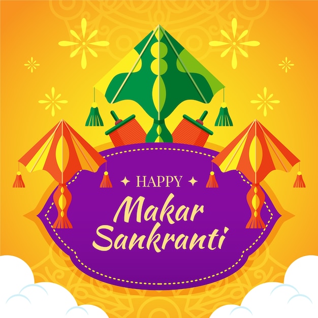 Vecteur gratuit illustration de plat heureux makar sankranti