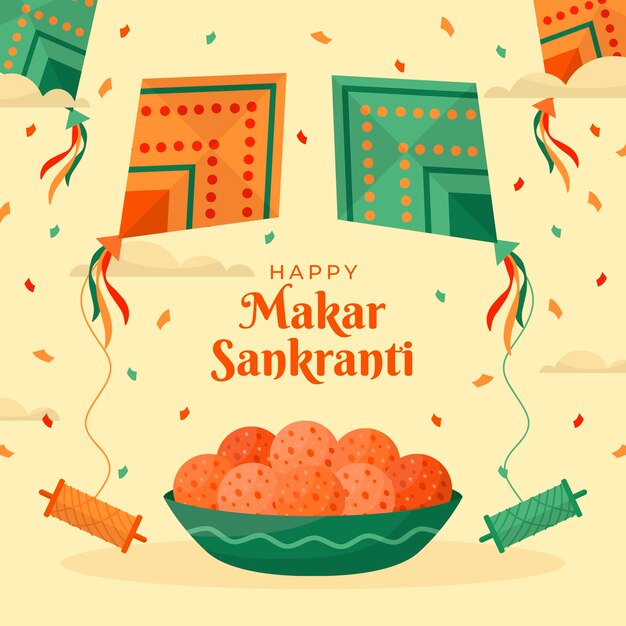 Vecteur gratuit illustration de plat heureux makar sankranti