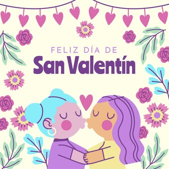 Illustration de plat joyeux saint valentin en espagnol