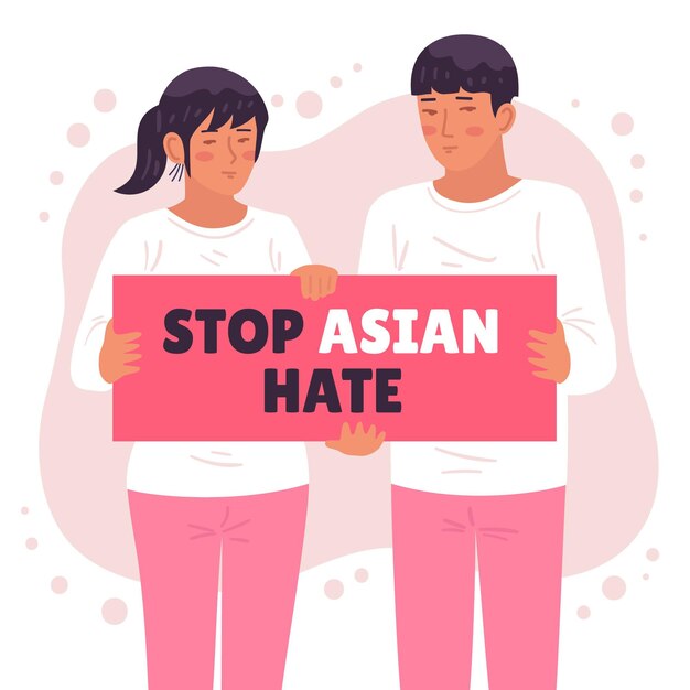 Illustration plat organique arrêter la haine asiatique