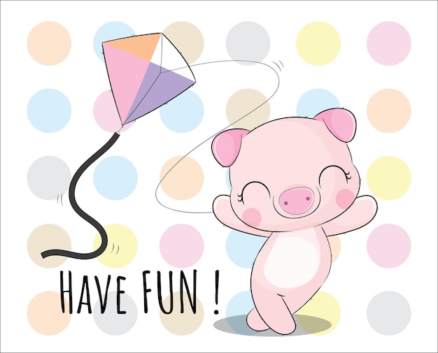 Vecteur gratuit illustration plate de bonheur de cochon animal mignon pour les enfants. personnage de cochon mignon