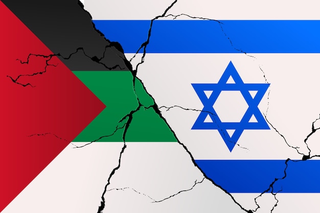 Illustration plate du drapeau de guerre d'Israël et de la Palestine