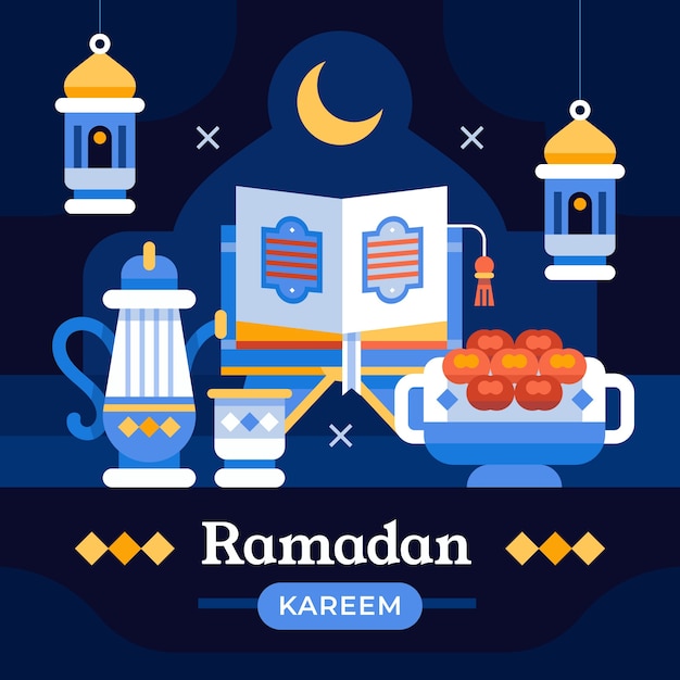 Vecteur gratuit illustration plate du ramadan avec une mosquée arabe