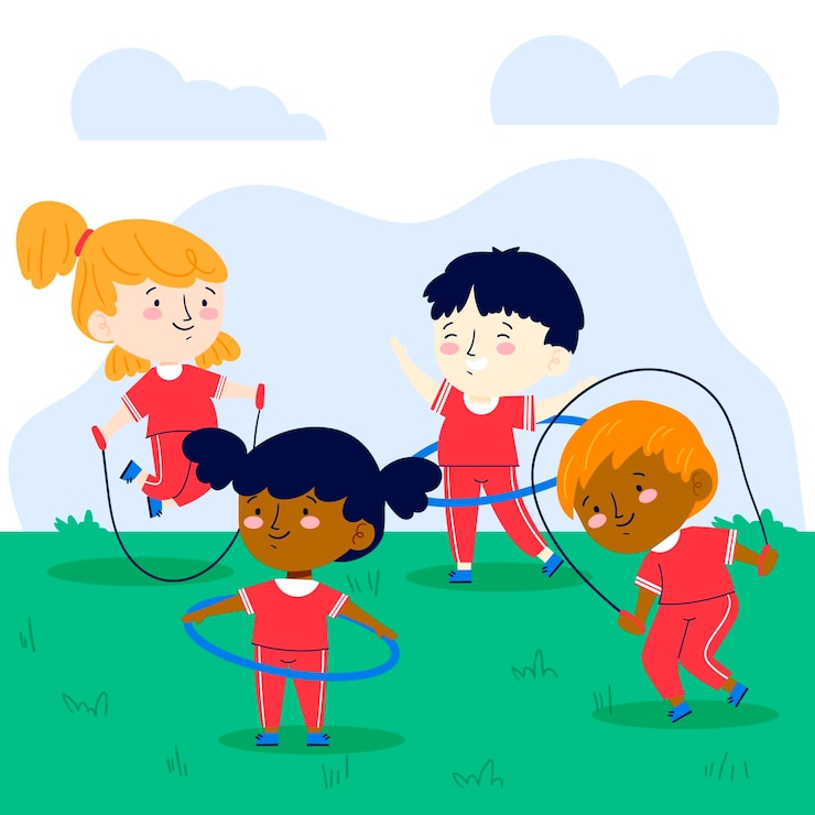 Vecteur gratuit illustration plate des enfants en classe d'éducation physique