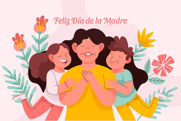 Vecteur gratuit illustration plate de la fête des mères en espagnol