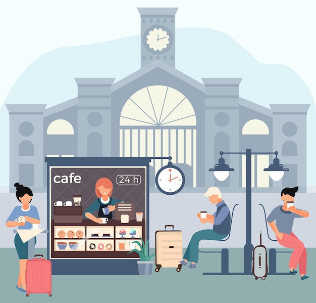 Vecteur gratuit illustration plate de la gare de café