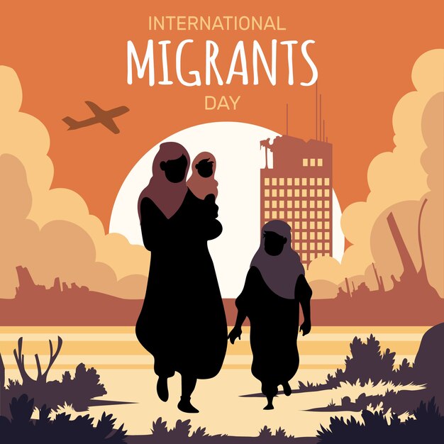 Illustration plate de la journée des migrants internationaux