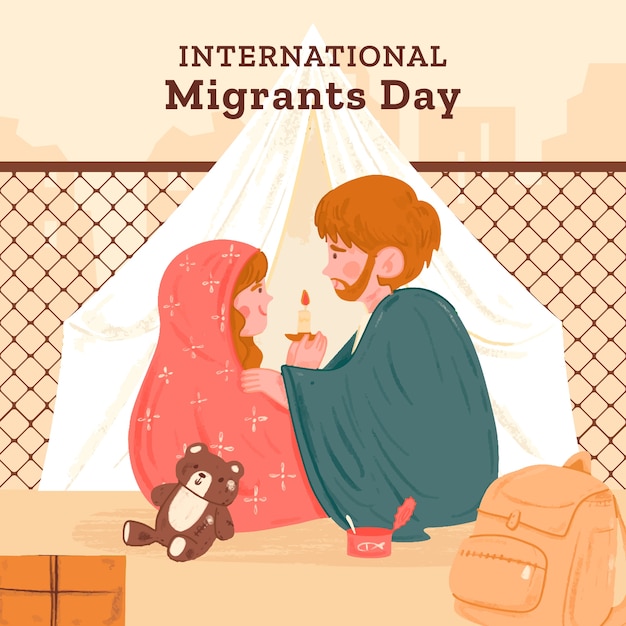 Illustration plate de la journée des migrants internationaux