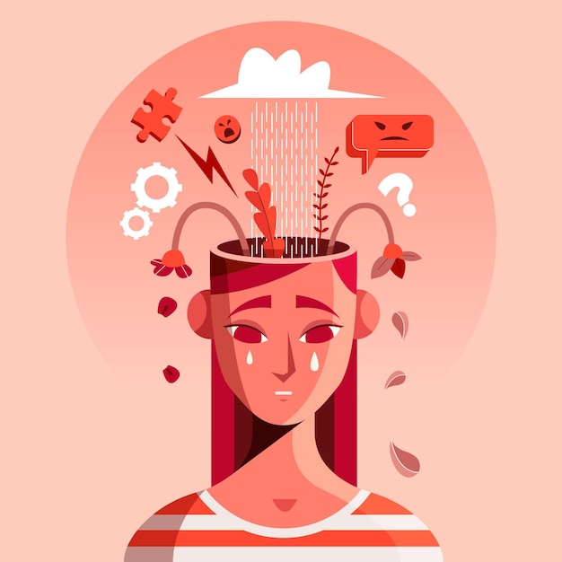 Illustration plate d'une personne ayant des problèmes de santé mentale