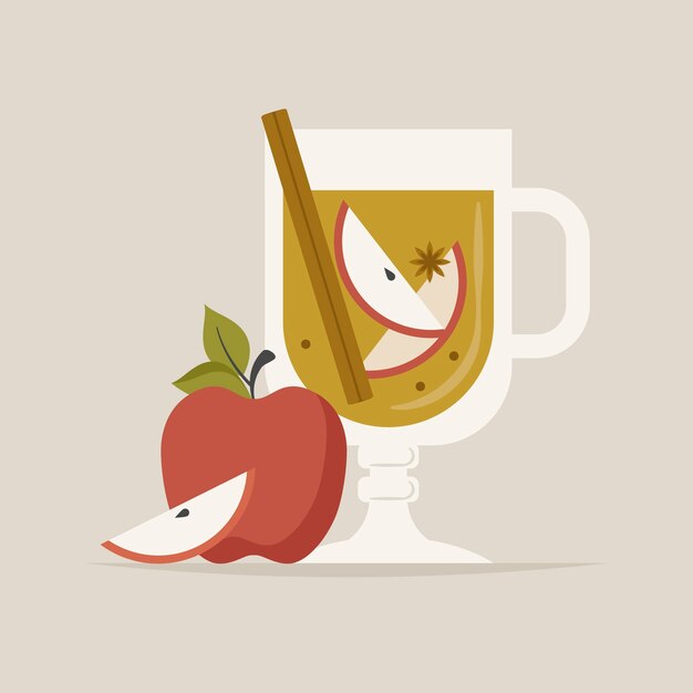 Illustration plate pour boisson au cidre de pomme