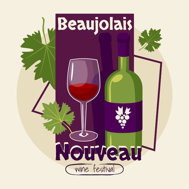 Vecteur gratuit illustration plate pour la célébration du festival du vin beaujolais nouveau français