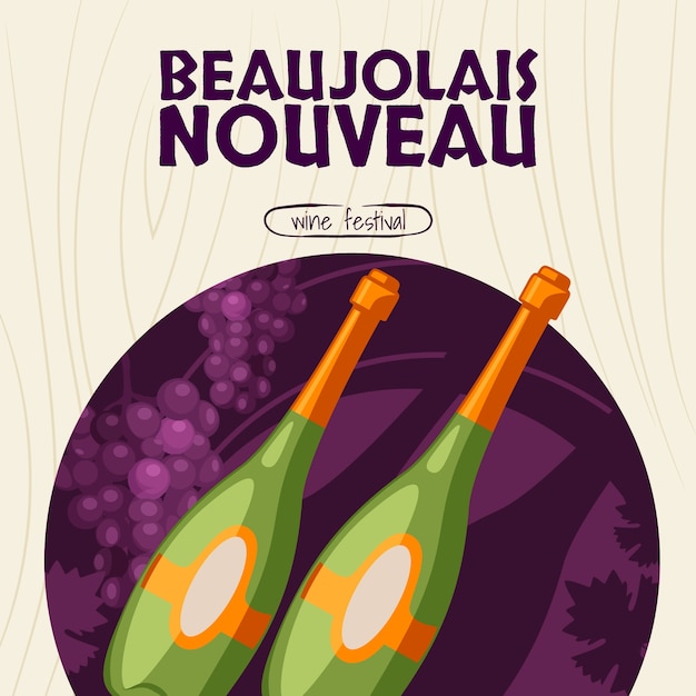 Vecteur gratuit illustration plate pour la célébration du festival du vin beaujolais nouveau français