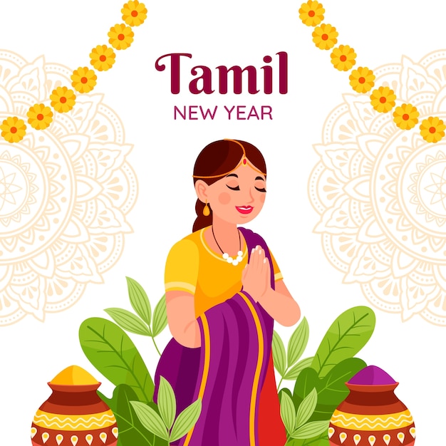 Vecteur gratuit illustration plate pour la célébration du nouvel an tamoul
