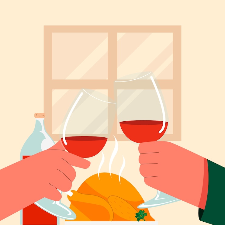 Vecteur gratuit illustration plate pour une célébration entre amis avec des verres de vin grillé