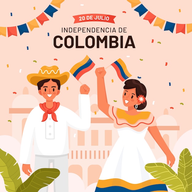 Vecteur gratuit illustration plate pour la célébration de la fête de l'indépendance colombienne