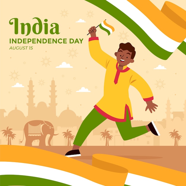 Vecteur gratuit illustration plate pour la célébration de la fête de l'indépendance de l'inde