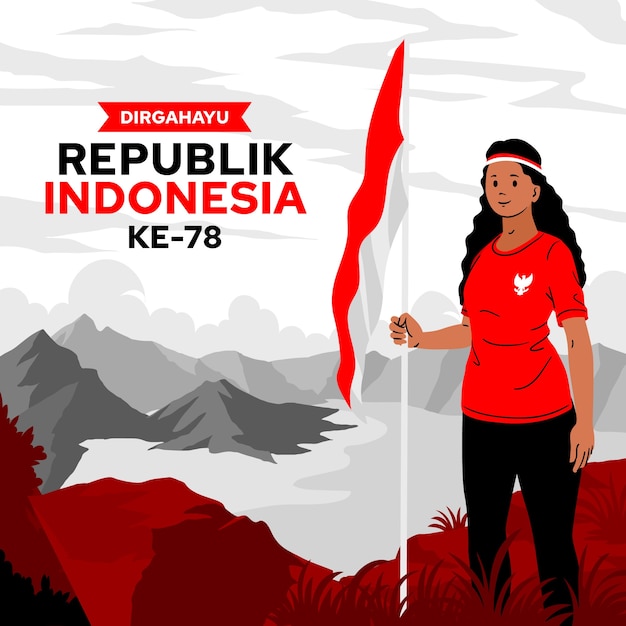 Vecteur gratuit illustration plate pour la célébration de la fête de l'indépendance de l'indonésie