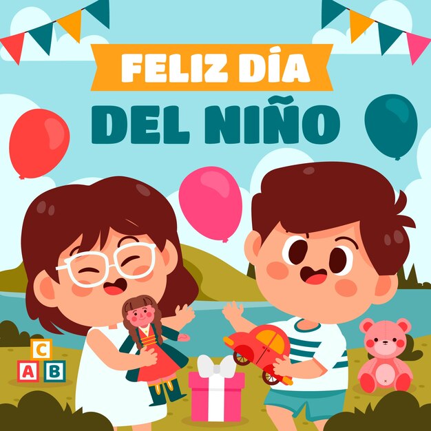 Illustration Plate Pour La Célébration De La Journée Des Enfants En Espagnol