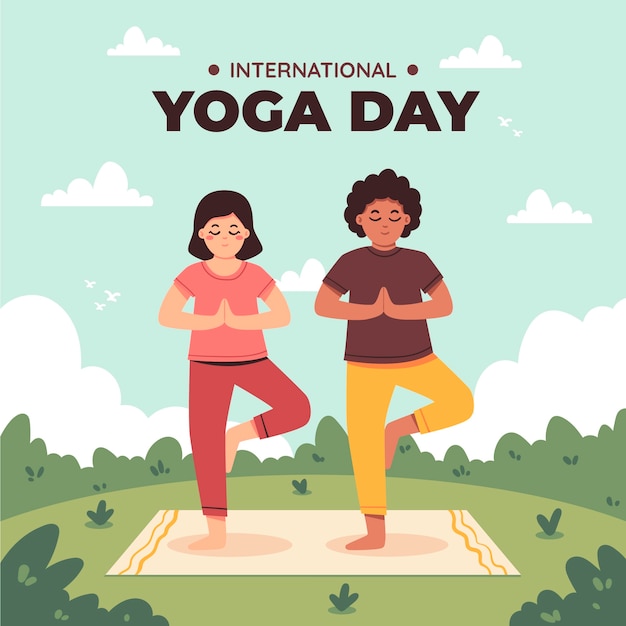 Vecteur gratuit illustration plate pour la célébration de la journée internationale du yoga