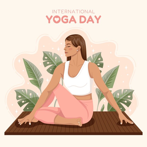 Illustration plate pour la célébration de la journée internationale du yoga