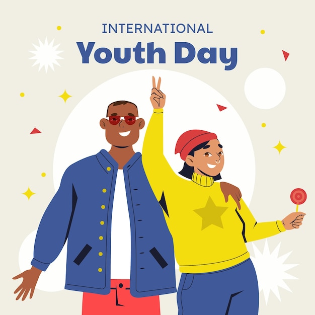 Vecteur gratuit illustration plate pour la célébration de la journée internationale de la jeunesse