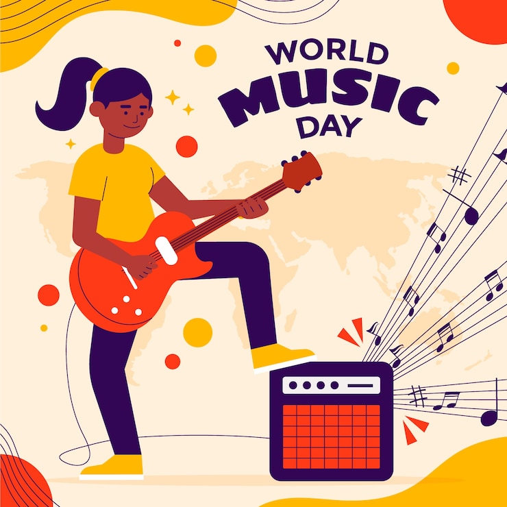 Vecteur gratuit illustration plate pour la célébration de la journée mondiale de la musique
