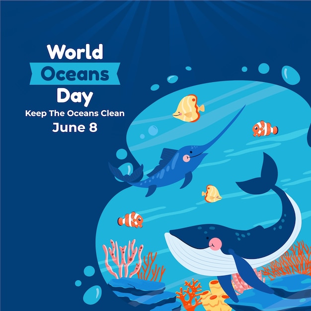 Illustration plate pour la célébration de la journée mondiale des océans