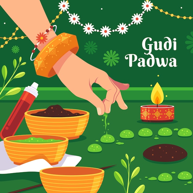 Vecteur gratuit illustration plate pour la fête du gudi padwa