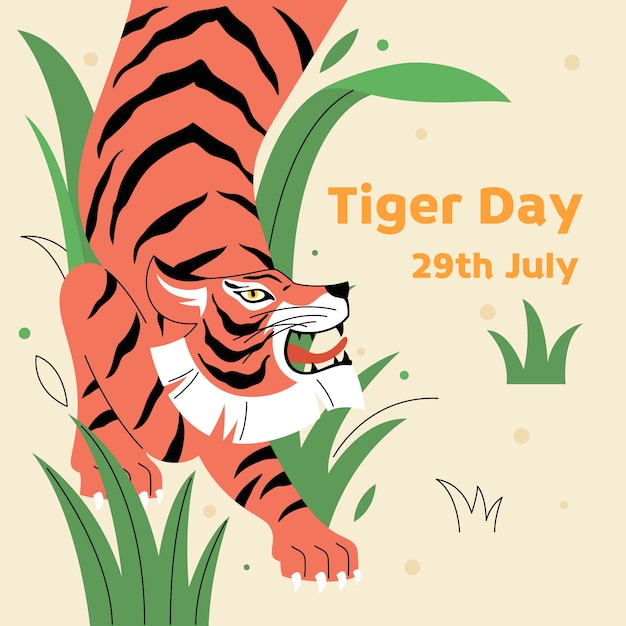 Vecteur gratuit illustration plate pour la sensibilisation à la journée internationale du tigre