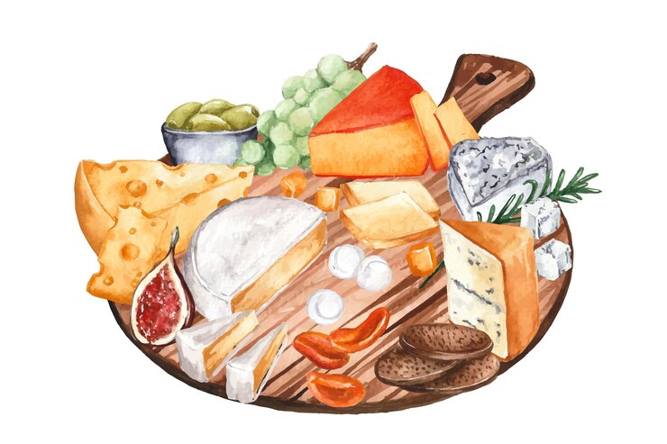 Vecteur gratuit illustration de plateau de fromages aquarelle