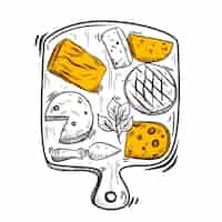 Vecteur gratuit illustration de plateau de fromages dessiné à la main