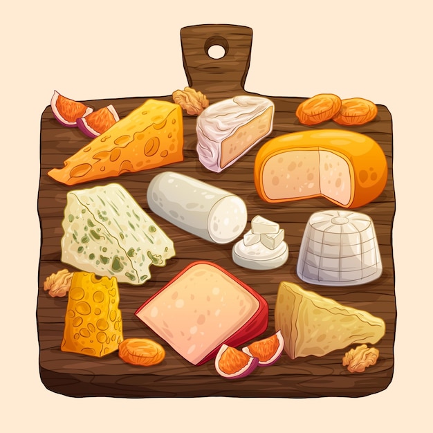 Vecteur gratuit illustration de plateau de fromages dessiné à la main