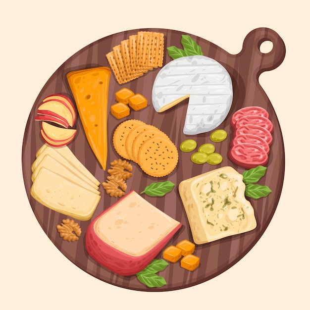 Vecteur gratuit illustration de plateau de fromages dessiné à la main