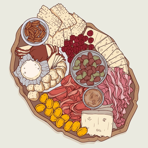 Vecteur gratuit illustration de plateau de fromages dessiné à la main