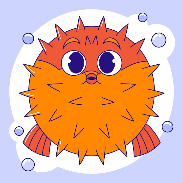 Vecteur gratuit illustration de poisson-globe dessin animé dessiné à la main