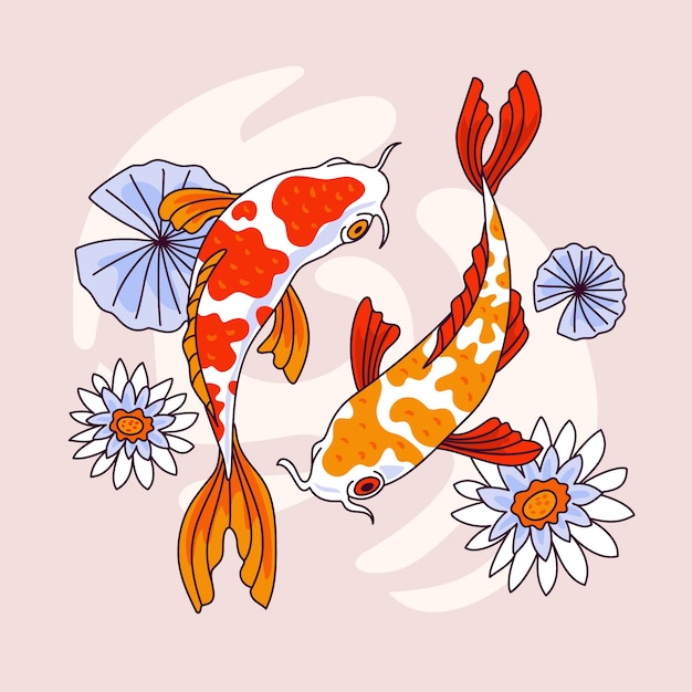 Illustration de poisson koi dessiné à la main