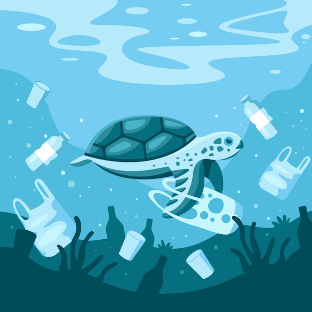 Vecteur gratuit illustration de pollution plastique océanique dessinée à la main