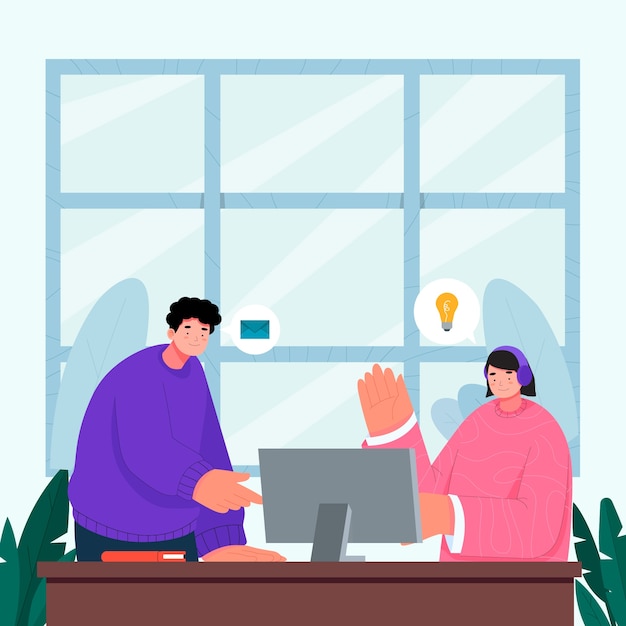 Illustration positive de l'environnement de travail dessinée à la main