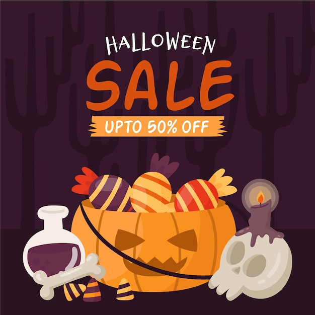 Vecteur gratuit illustration promotionnelle de vente halloween