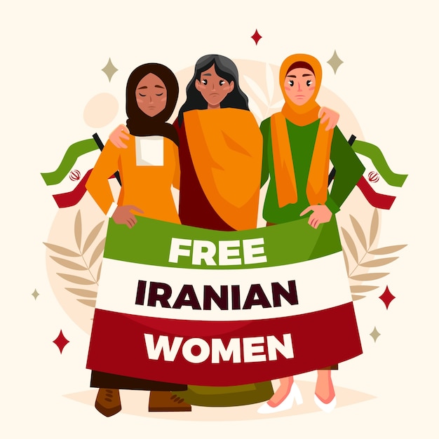 Illustration De Protestation Des Femmes Iraniennes Plates Dessinées à La Main