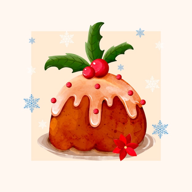 Illustration de pudding de Noël aquarelle