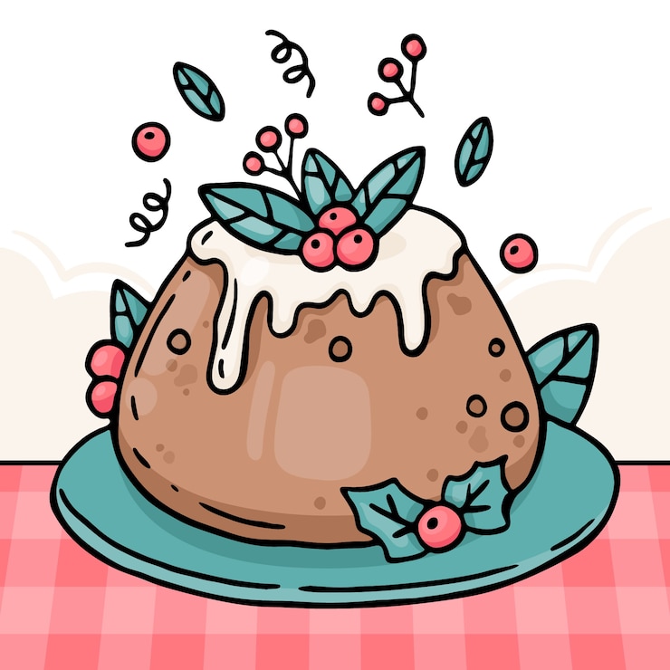 Vecteur gratuit illustration de pudding de noël dessiné à la main