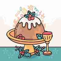 Vecteur gratuit illustration de pudding de noël dessiné à la main